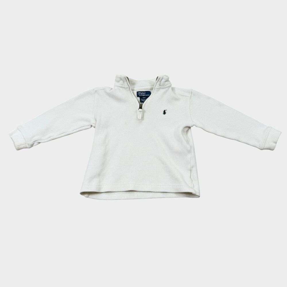 POLO RALPH LAUREN Toddler Boy 3T White 1/4 Zip Pullover Sweater Ribbed Knit